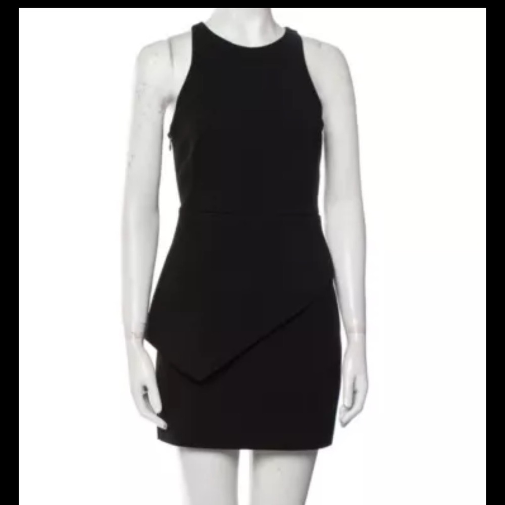 Halston Heritage peplum Asymmetrical Structure Tank Dress Size 4 Black